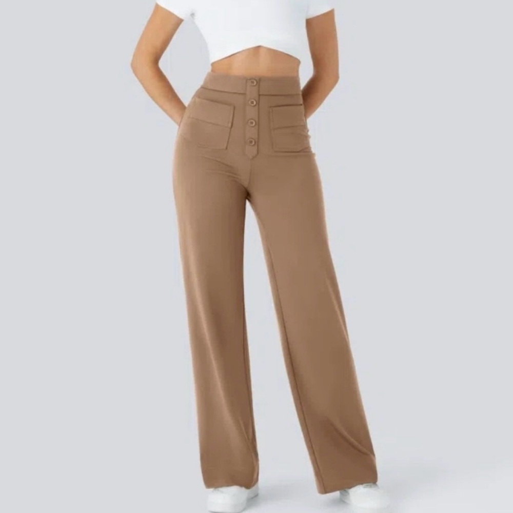 Halara Womens Brown High Waisted Wide Leg Pants Front Pockets Button
NEW Large